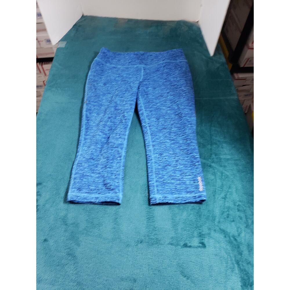 Reebok Pants Size Large Women Blue Elastic Waist Running Jegging Tights Capri